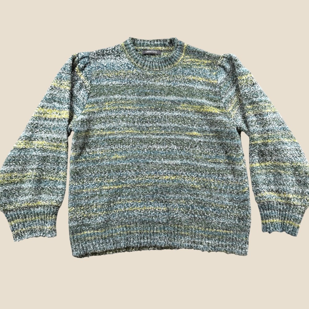 Laurel Grey Sweater Women XL Green Space Dye Knit Wool Blend Top Soft Boho